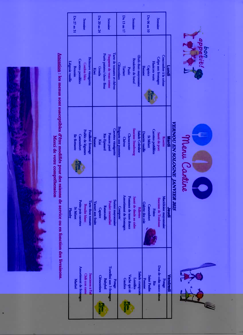 Menus Janvier 2025
